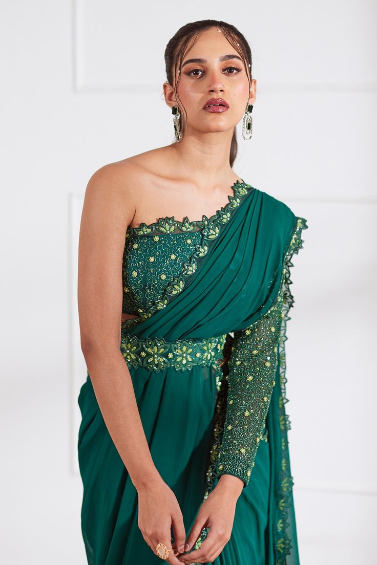 Green Off-Shoulder saree Blouse