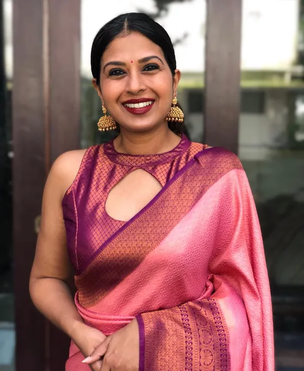 Banarasi Silk Blouse in Pink and Purple