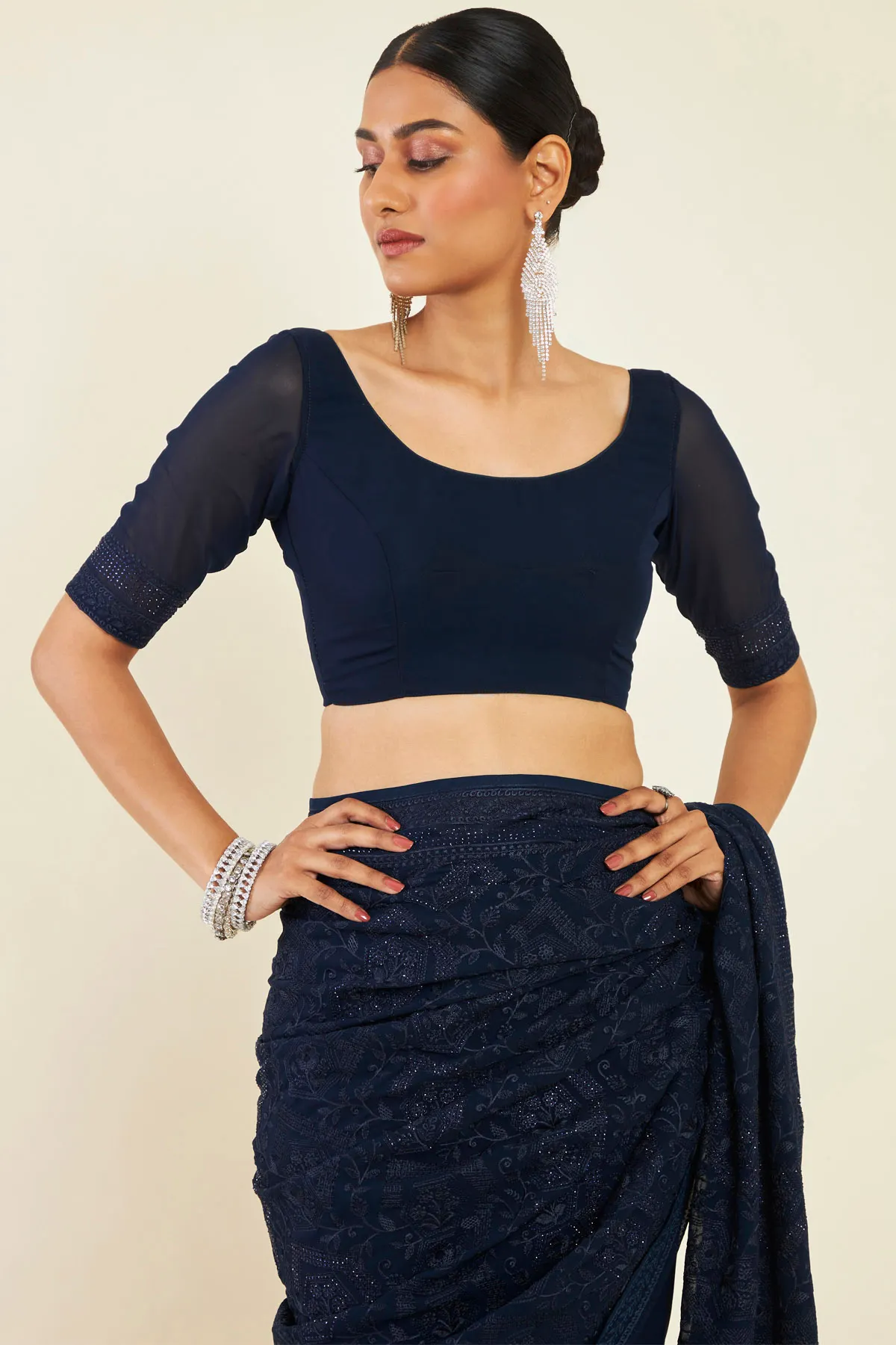 Blouse Design Plain for Navy Blue Saree