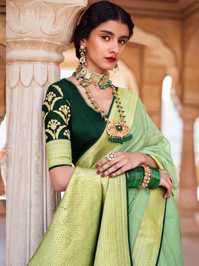 Different Shades Green Blouse Designs for Sarees