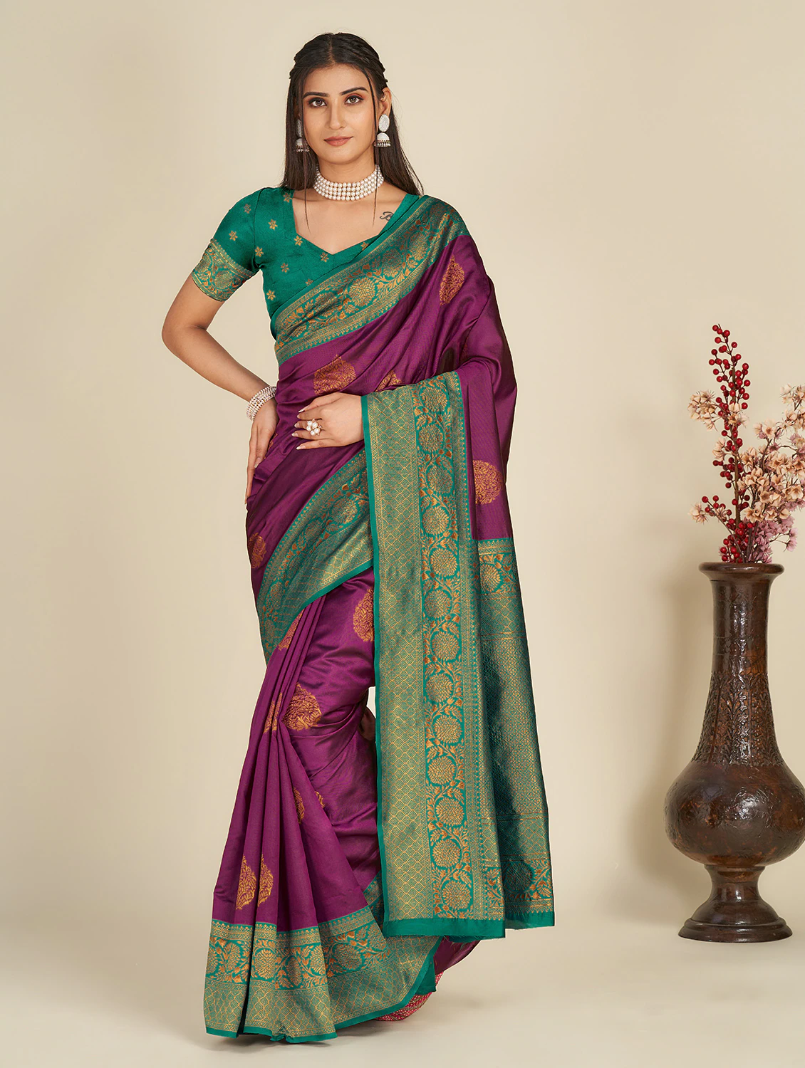 Green and Purple Designer Blouse