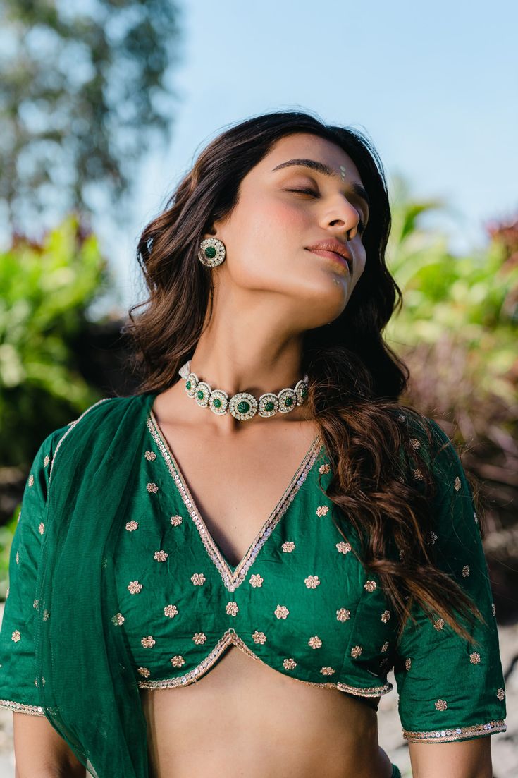 Emerald Green Embroidered Blouse