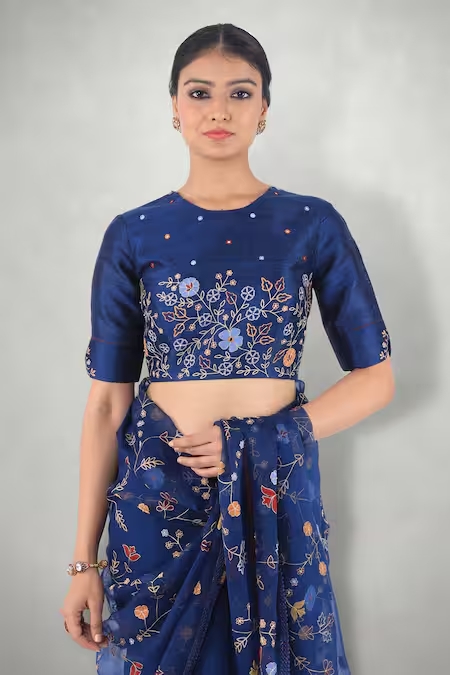 Navy Blue Blouse Aari Design