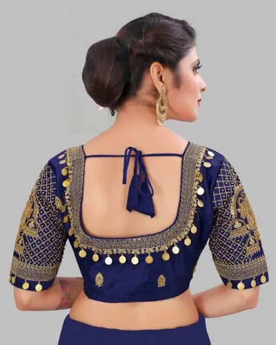 Navy Blue Blouse Back Design