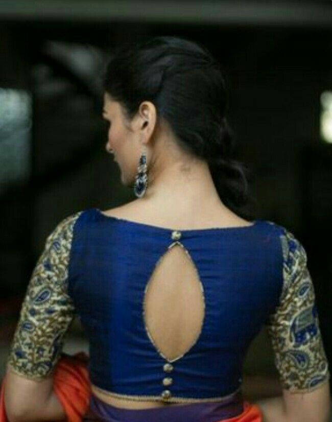 Navy Blue Blouse Back Hole Neck Designs