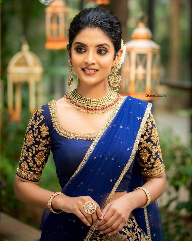 Navy Blue Designer Blouse Patterns