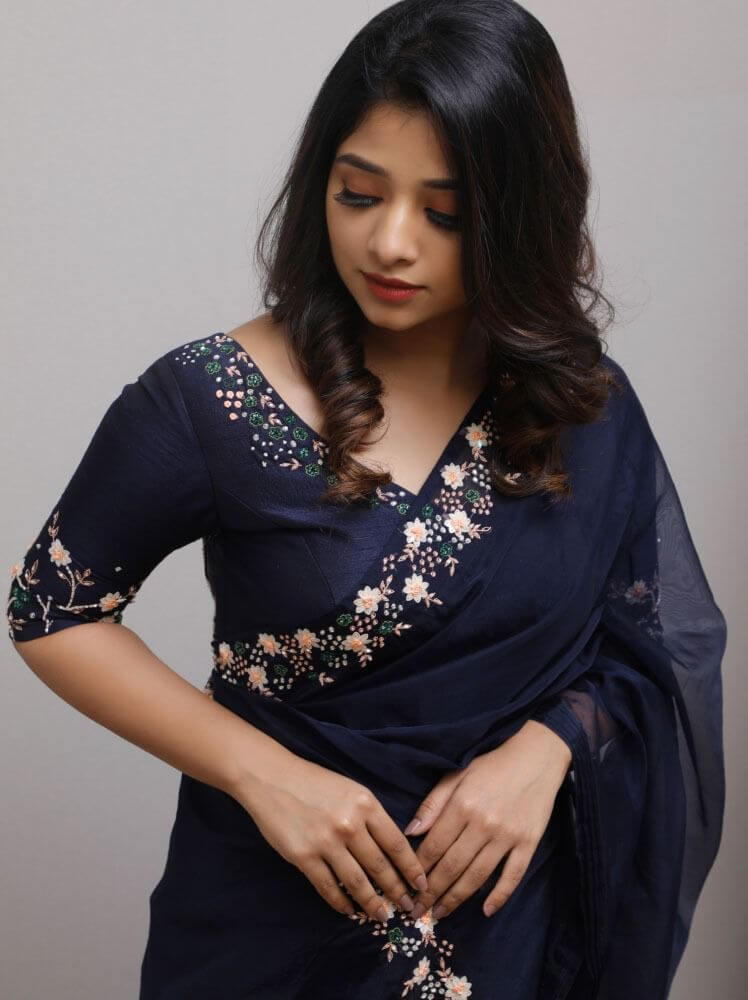 Navy Blue Saree Blouse Work Designs