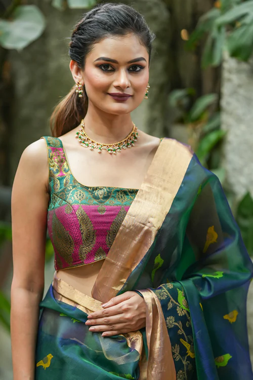 Pistachio Green Brocade Blouse 