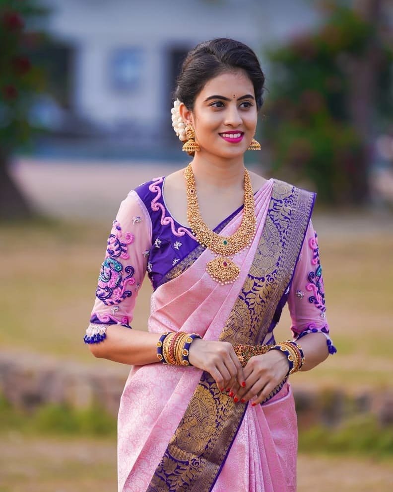 Purple with Pink Saree Designer Blouse