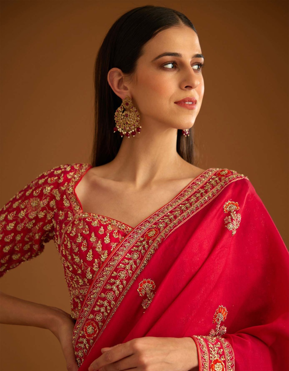 Red Brocade Blouse Designs