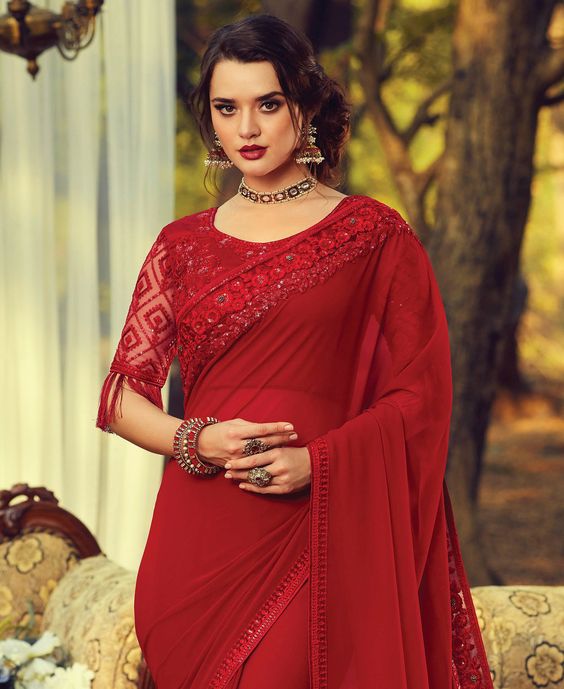 Red Net Blouse Design
