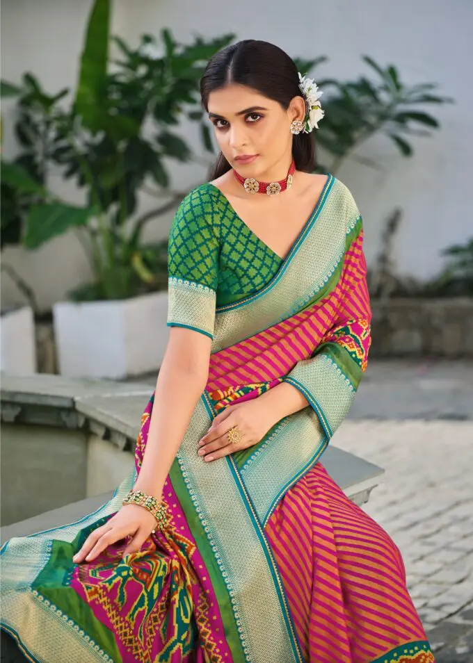 Red Saree with Green Blouse Designs