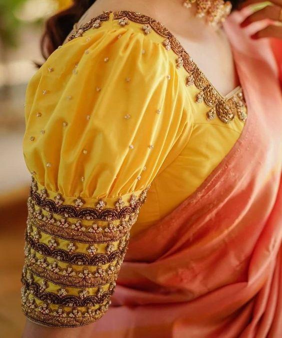 Yellow Pattu Blouse Designs