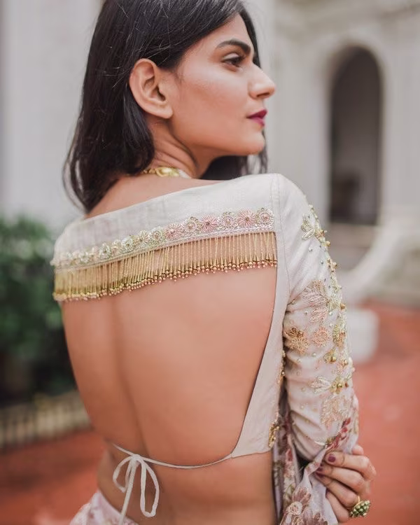 Full Sleeve Backless Blouse Designs
