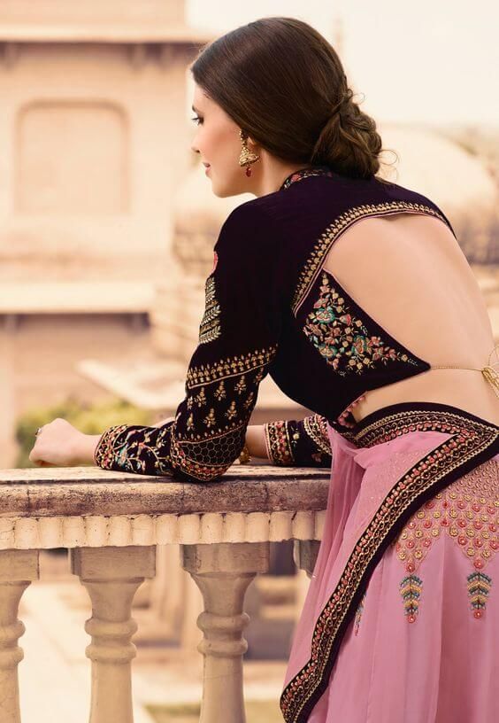 Full Sleeve Backless Blouse Designs