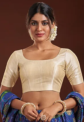 Blouse Designs Blue And Cream Colour