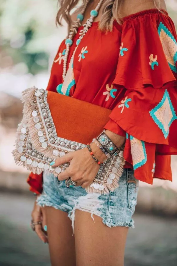 bohemian-style blouse with multiple colors