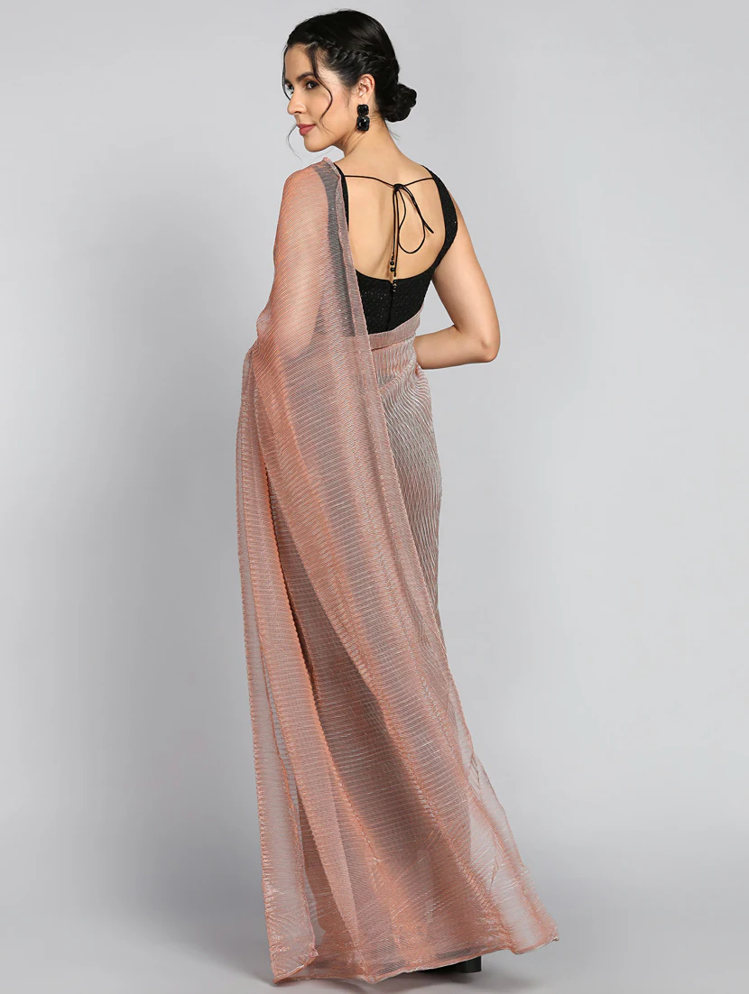 Brown Color Blouse Peach Color Saree Design
