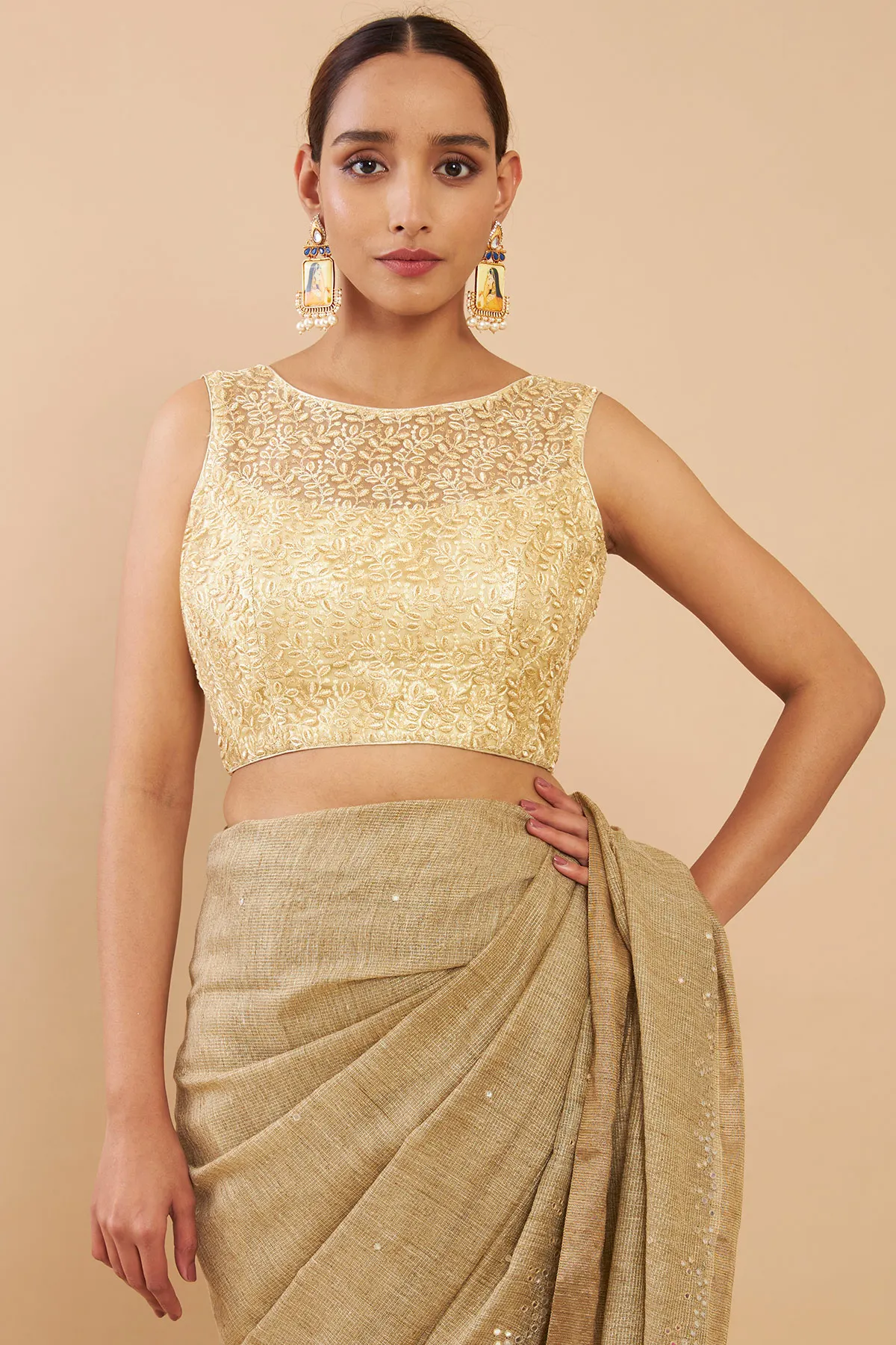 Cream Colour Net Blouse Designs