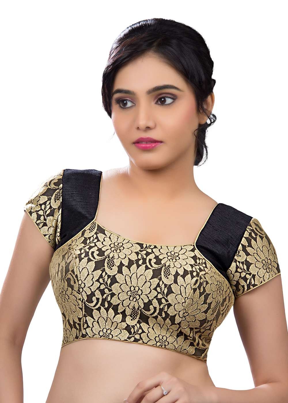 Net Blouse Design in Black Cream Colour