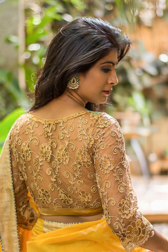 Net Blouse Design in Golden Color