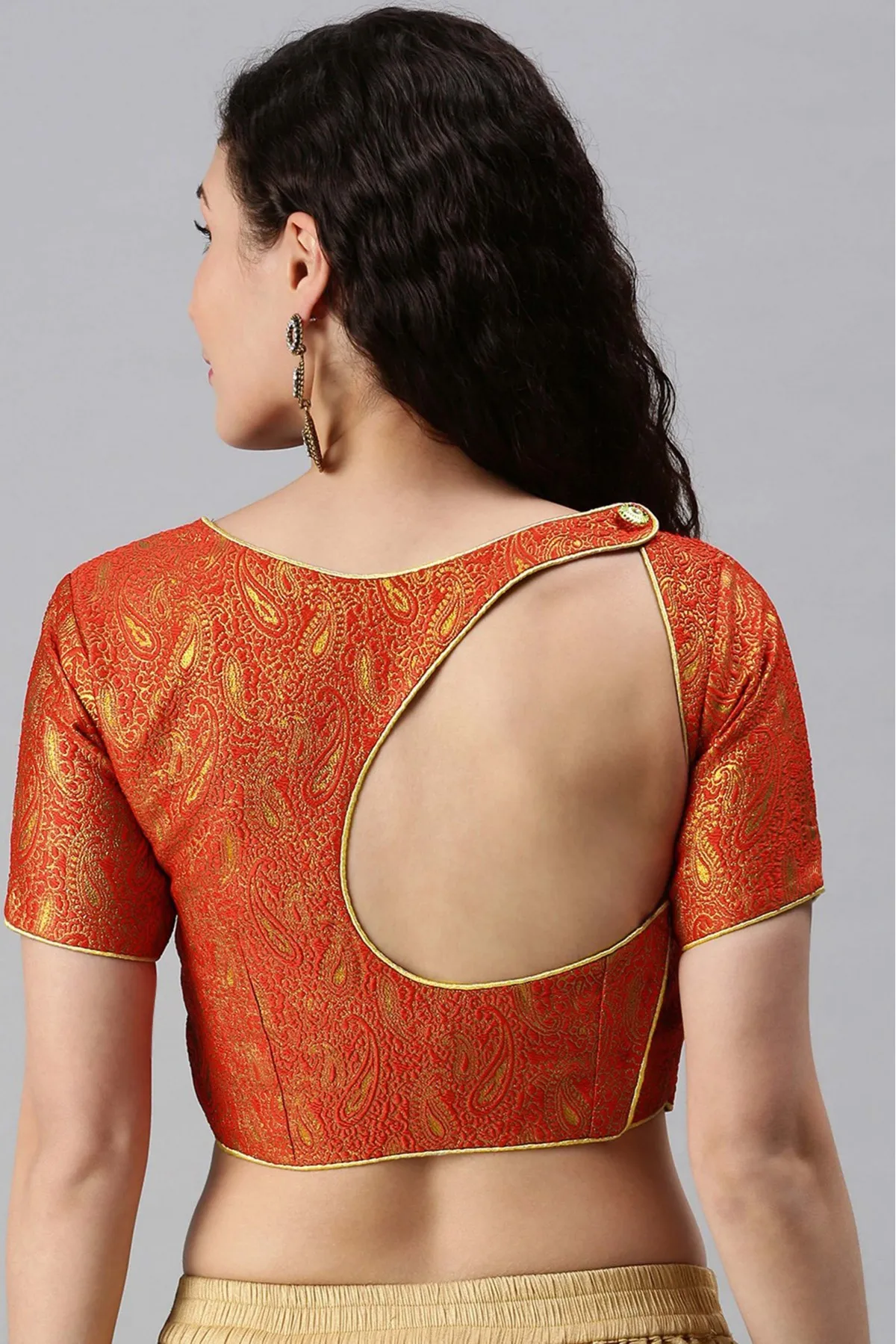 Orange Color Blouse Back Designs