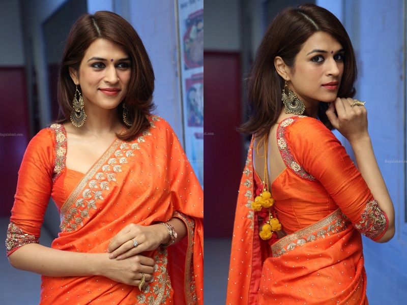Orange Color Blouse Back Neck Designs