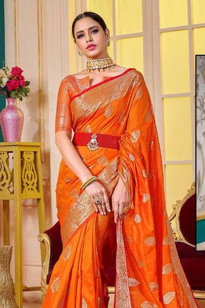 Orange Color Saree Matching Blouse