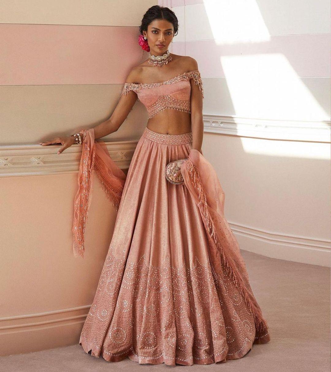 Peach Color Lehenga with Contrast Blouse