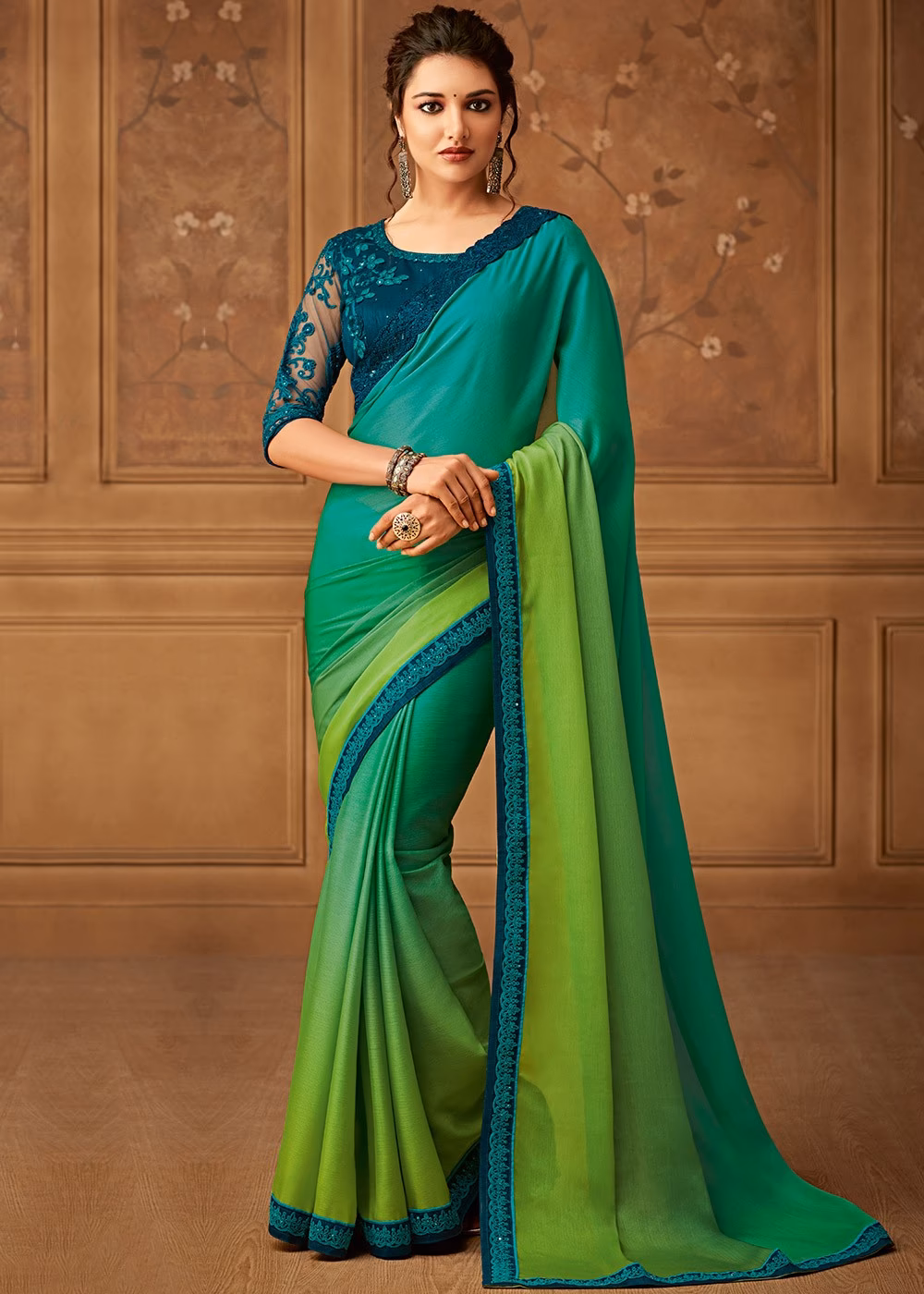 Plain Chiffon Saree with Mirror Work Blouse