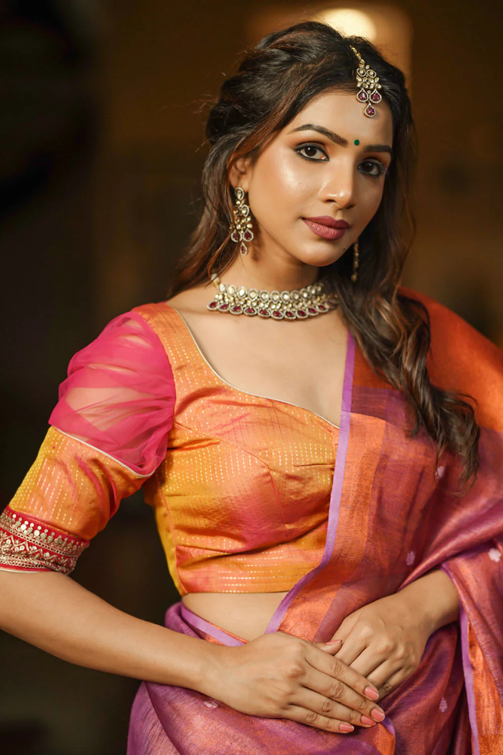 Statement Sleeves net blouse