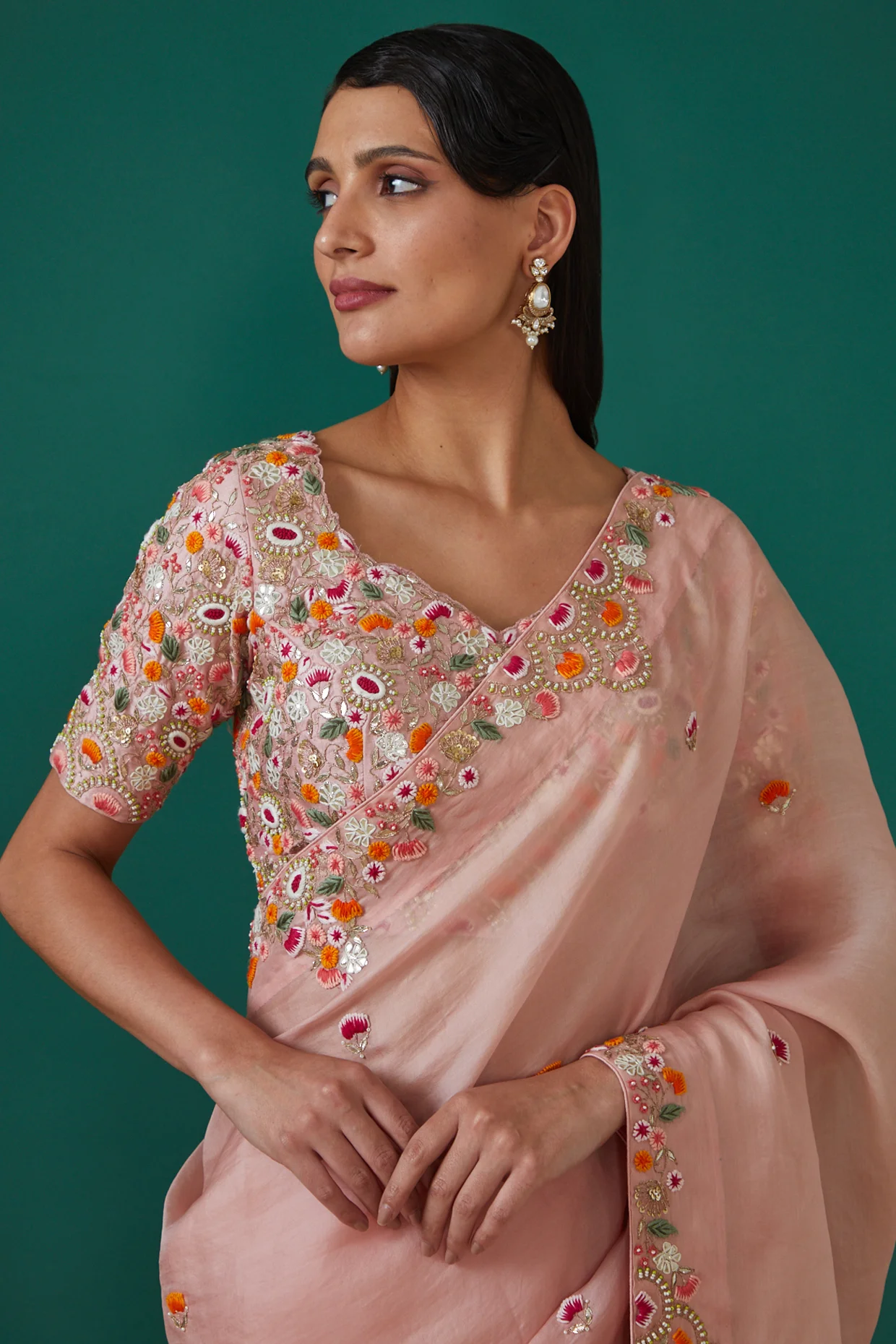 Set Saree Blouse Design in Peach Color