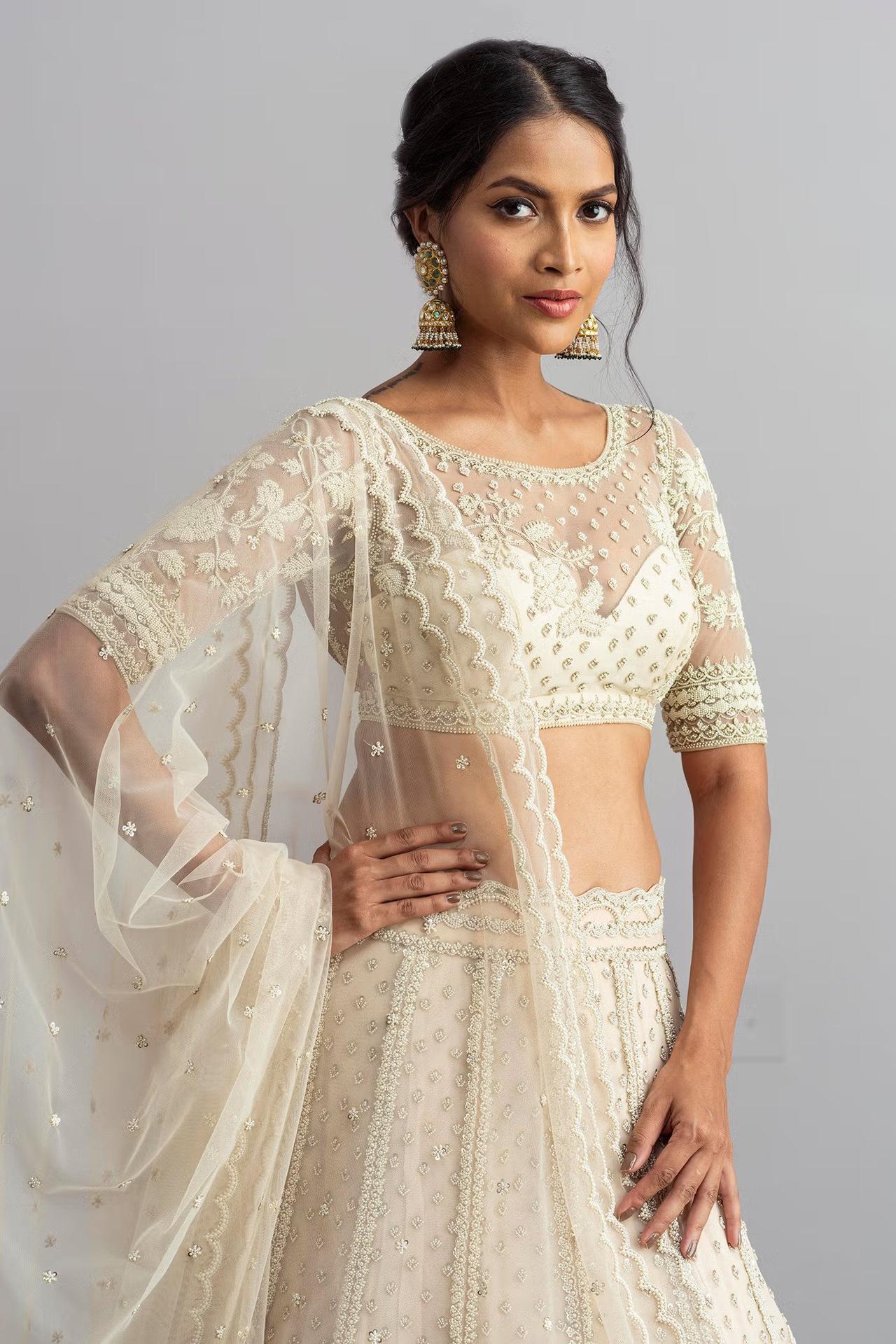 White Blouse Design for Lehenga
