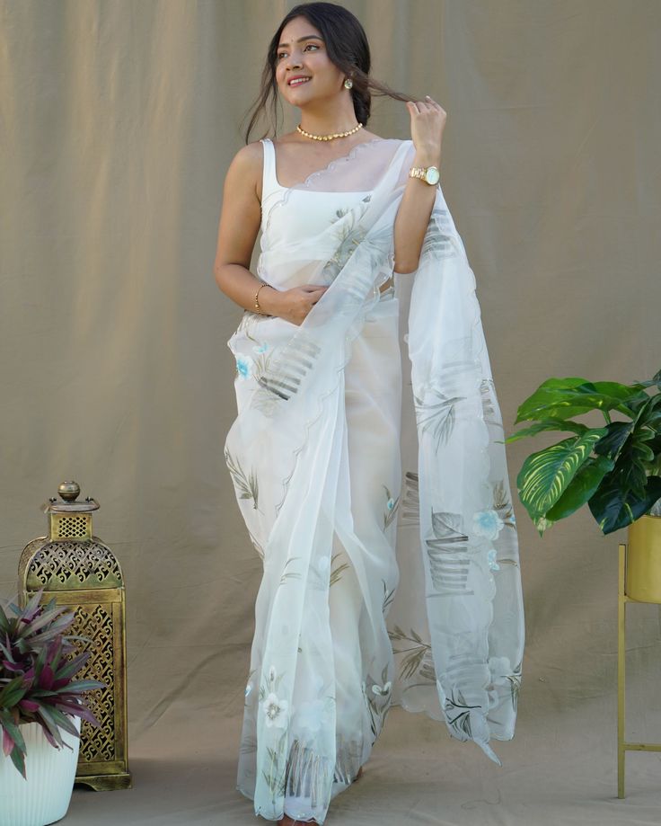 White Silk Saree Blouse Designs