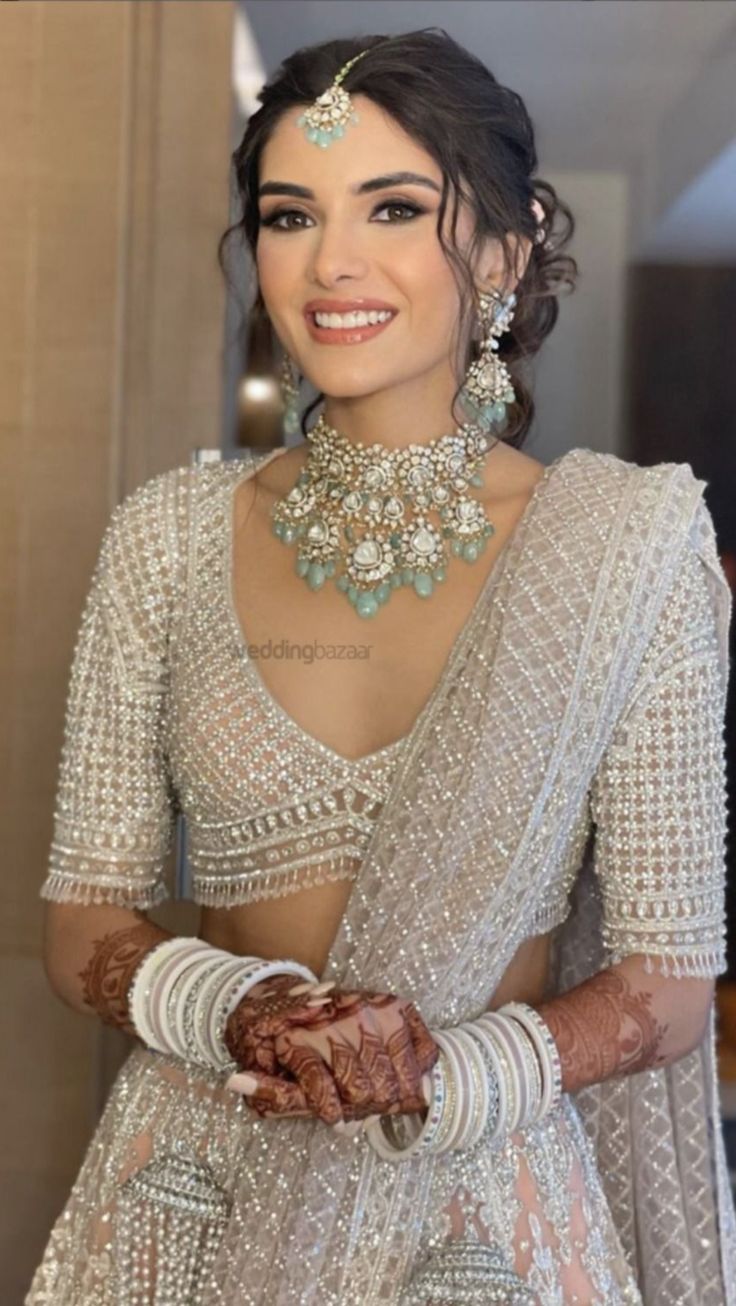 White Stone Work Blouse Designs