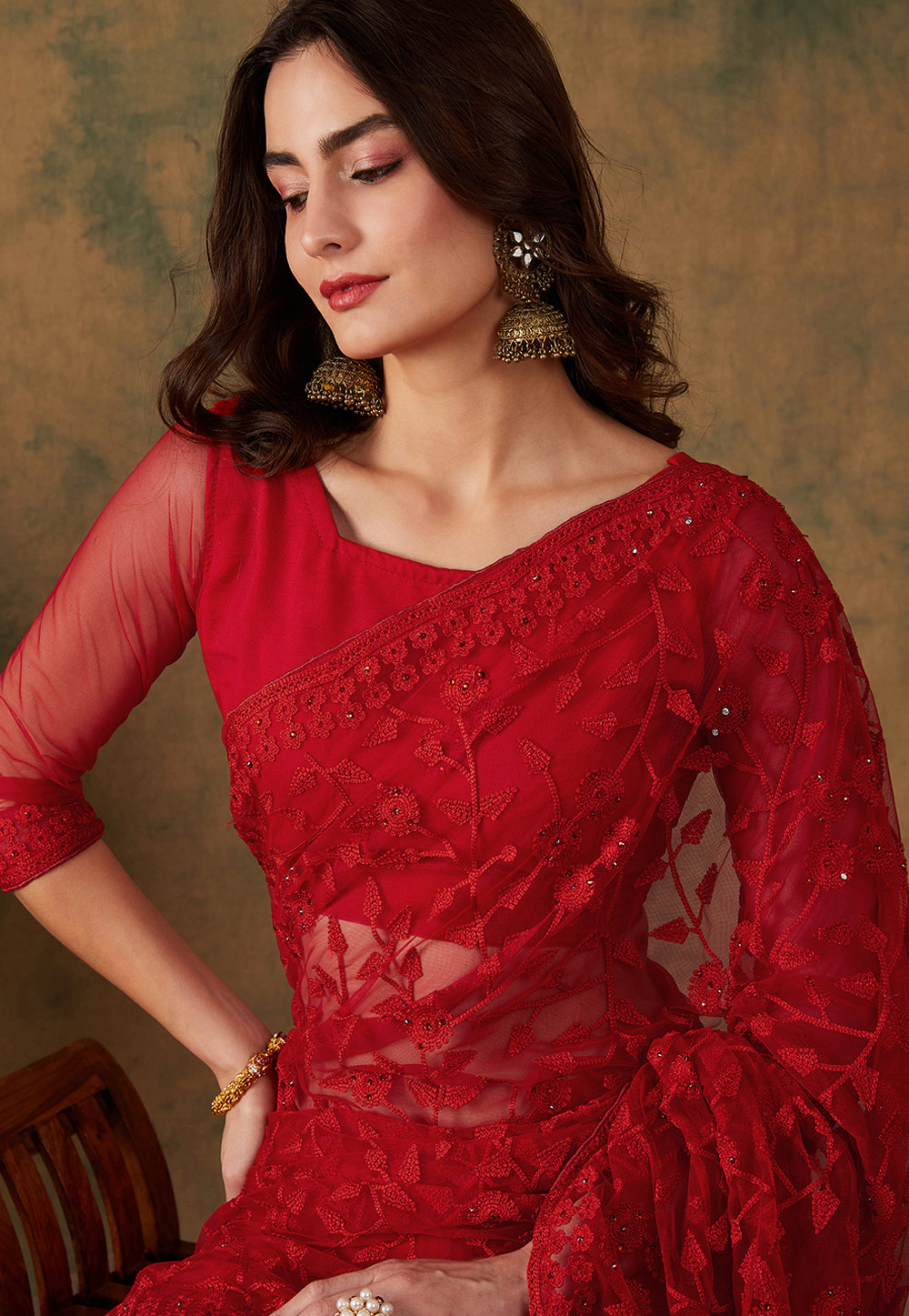 red net blouse designs