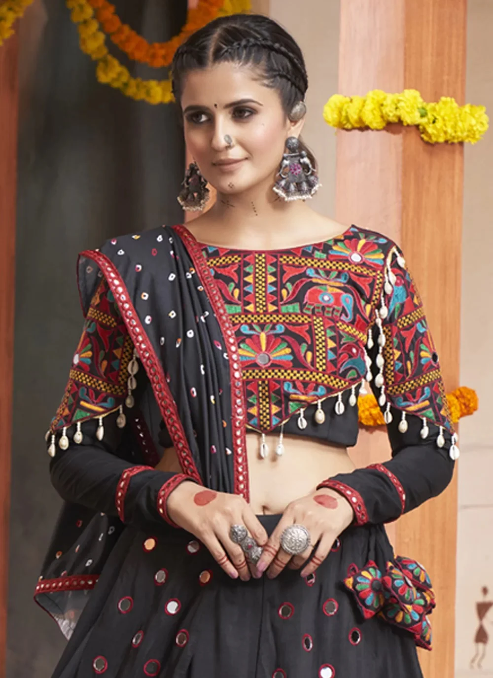 Mirror work choli blouse best sale