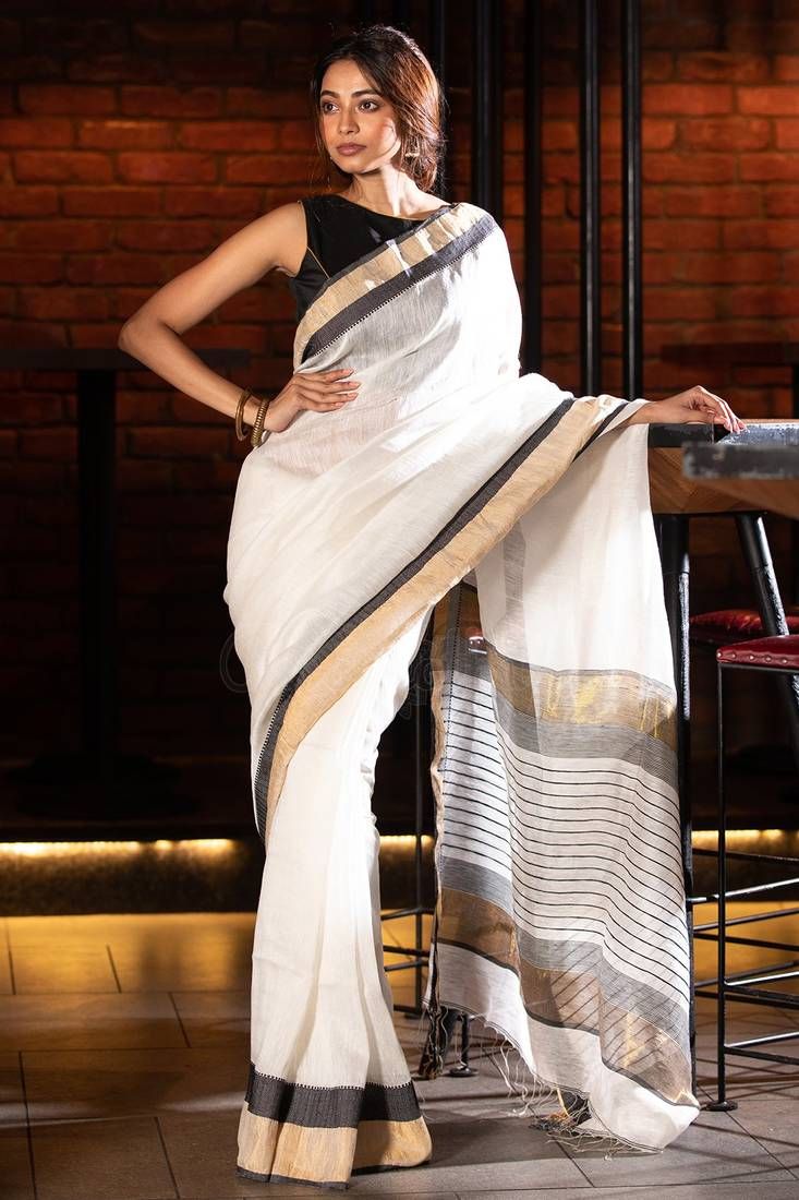 Cape Sleeves blouse with black and white saree