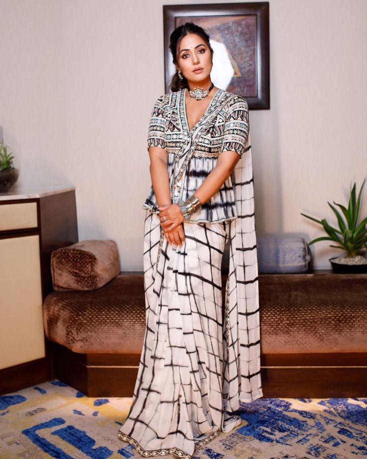 Peplum Blouse with Black and White Saree