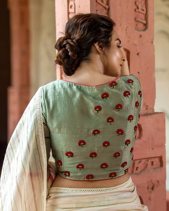Boat Neck Cotton Blouse Design