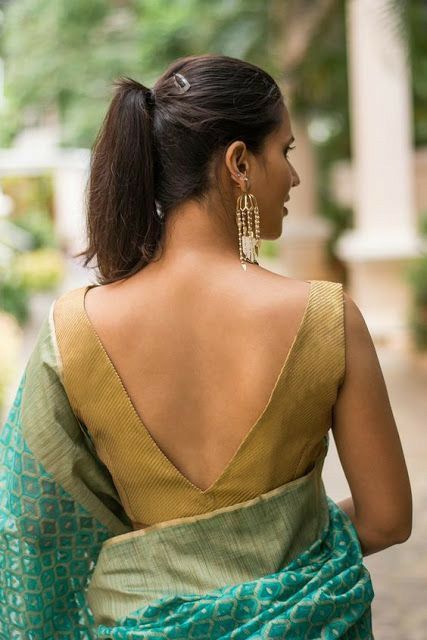 V Neck Back Blouse Designs