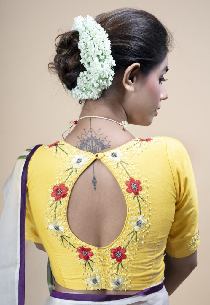 Back Side Boat Neck Blouse Design