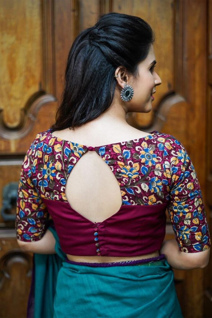 Boat Neck Back Hook Blouse Designs