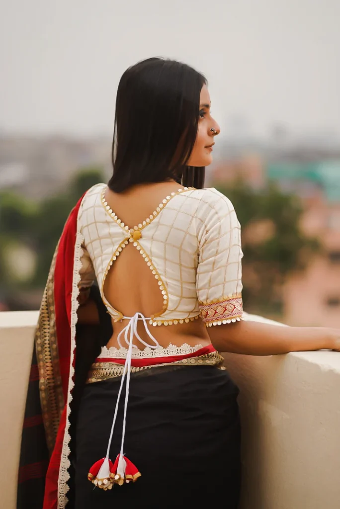 Deep Back Organza Blouse Designs