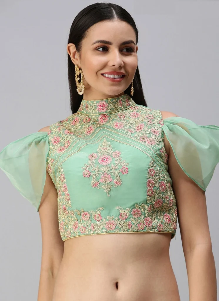 Floral Embroidered Organza Blouse