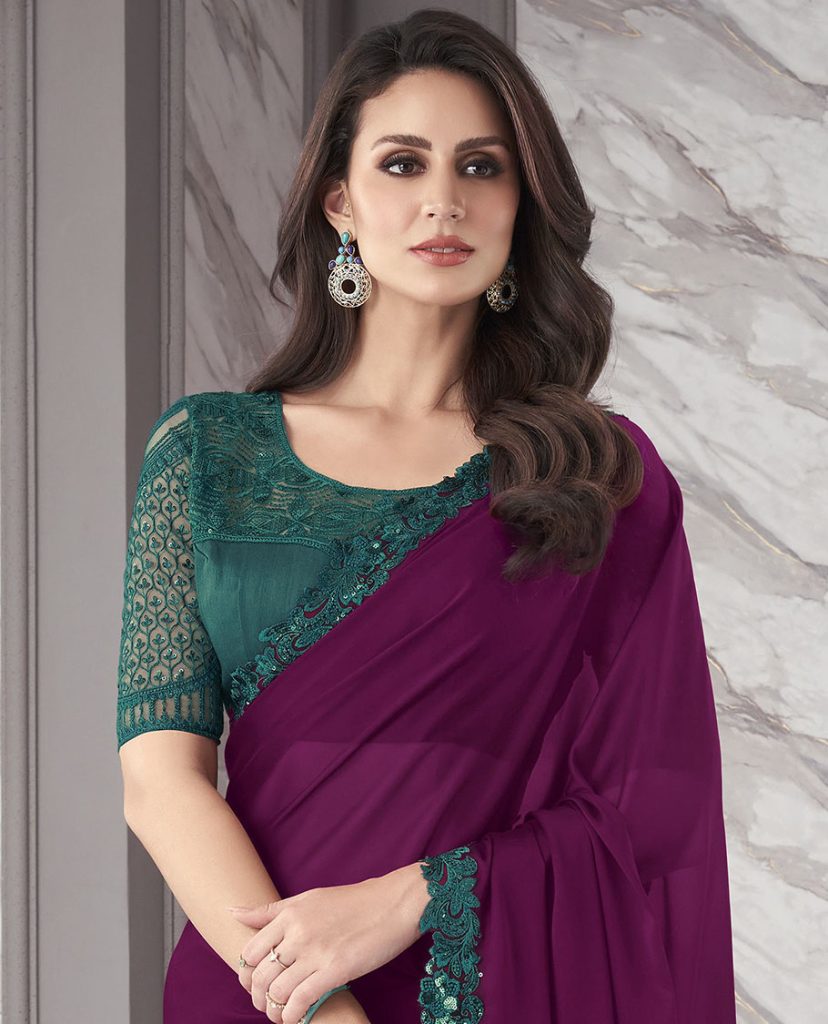 Plain Georgette Sarees with Designer Blouses