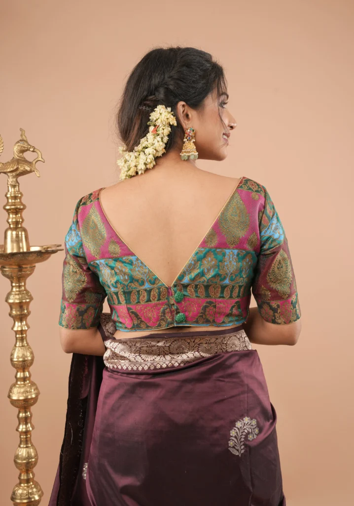 Silk Saree Modern Boat Neck Blouse Designs
