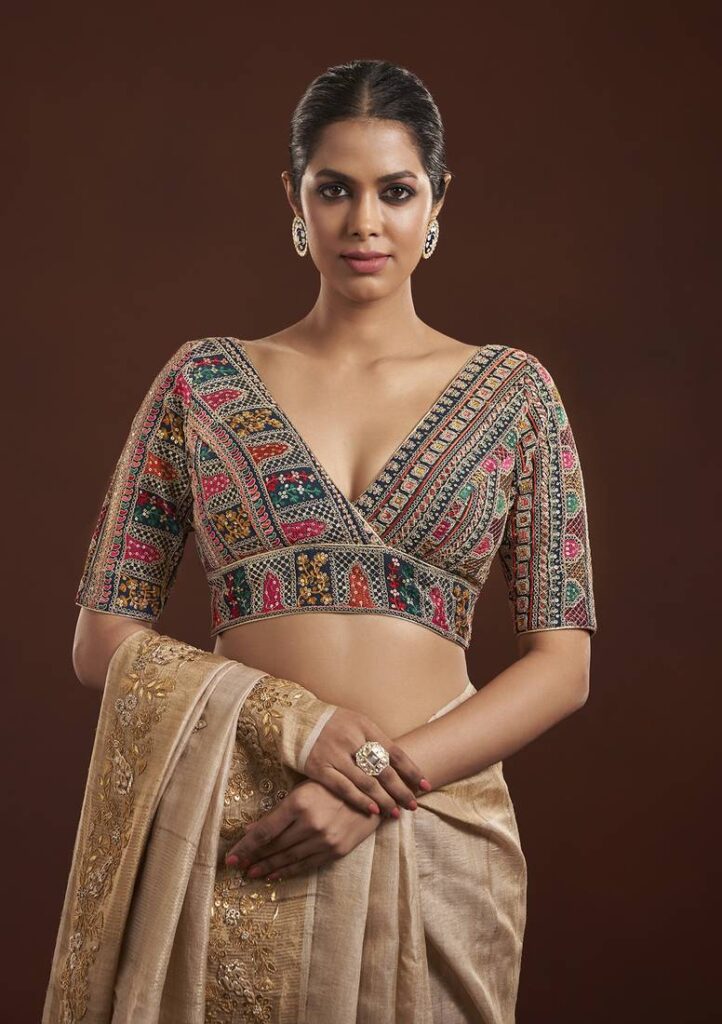 Classy Deep Neck Blouse Designs