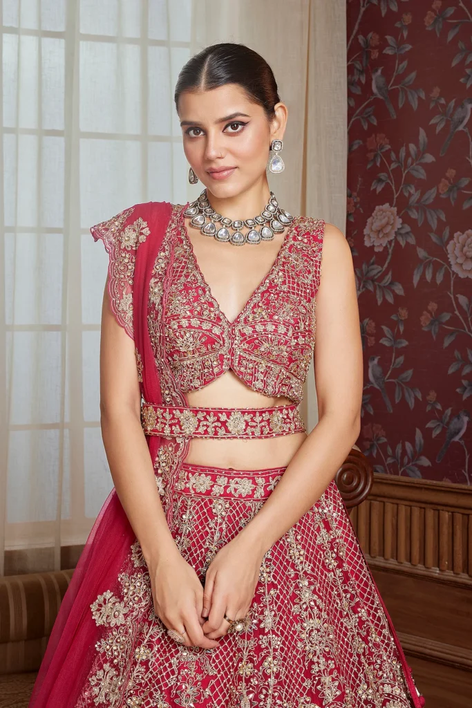 Deep Neck Blouse Design for Lehenga