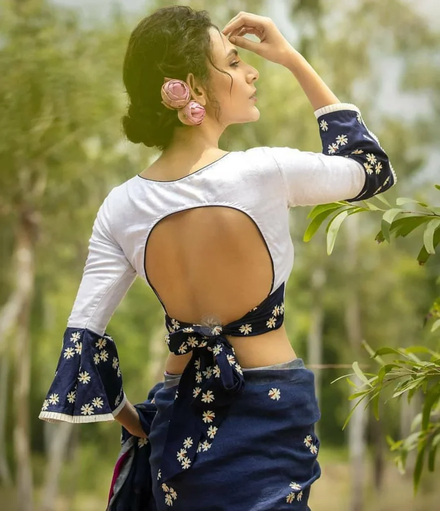 Full Sleeve Backless Blouse Designs